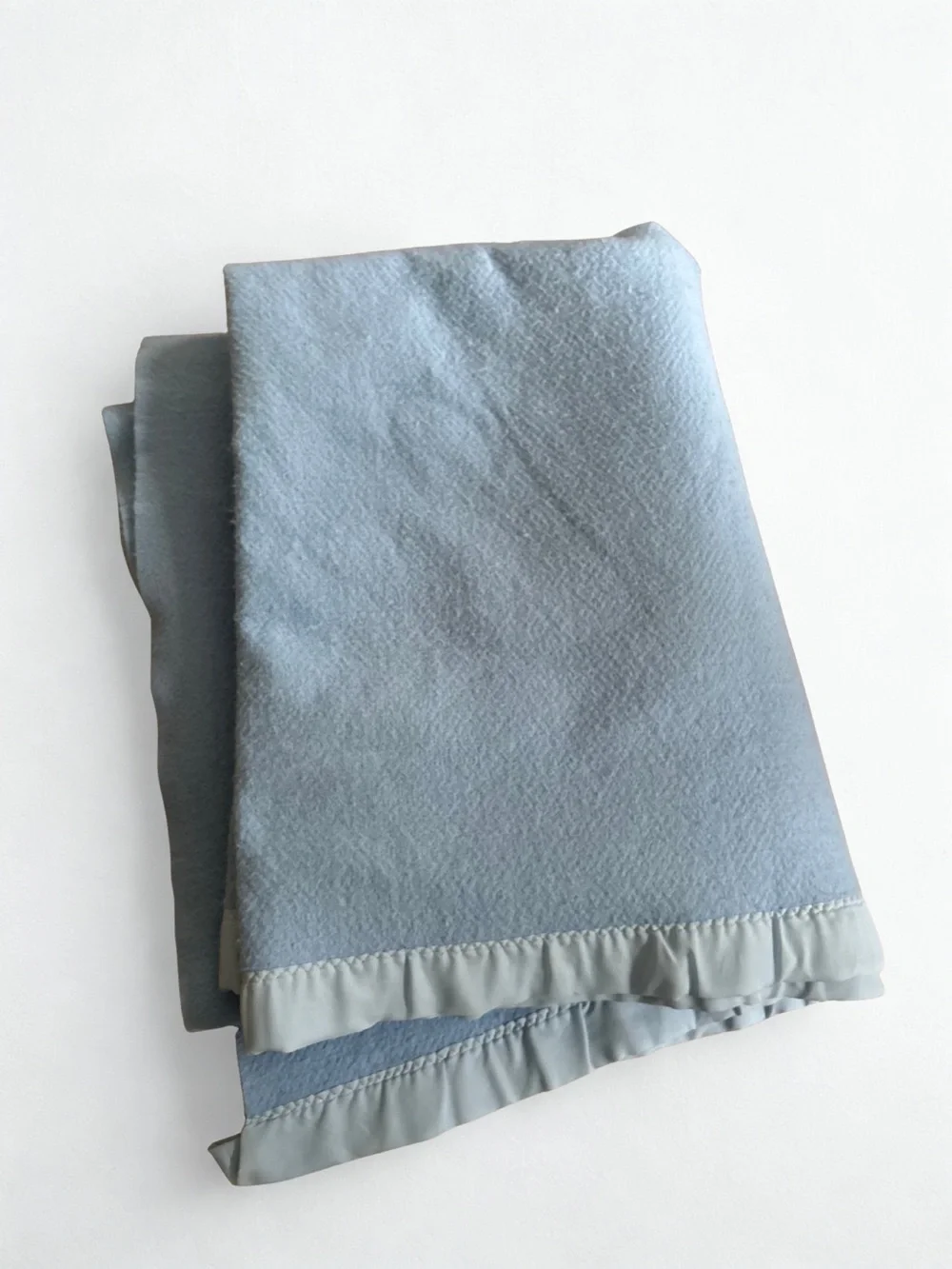 Vintage Light Blue Thermal Acrylic Blanket with Satin Trim Twin/Full 70x86 USA